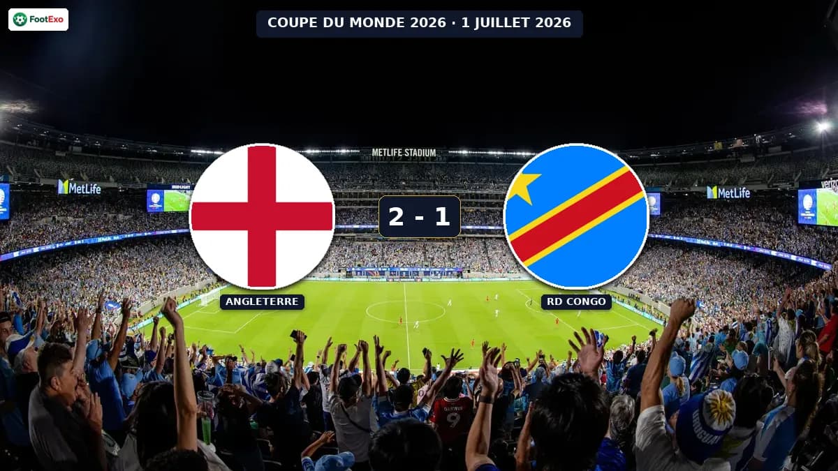 Angleterre s'impose 2-1 contre la RD Congo